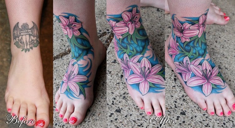 hibiscus cover up tattoo design