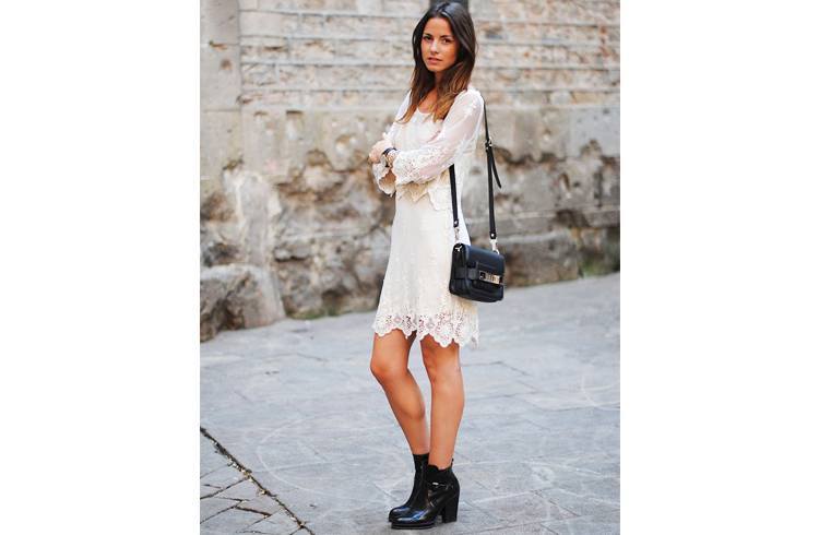 Lace Dress with Leather Boots