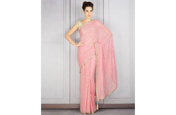 Manish pink seqin saree