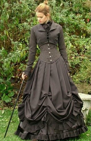 Pin striped Victorian gowns