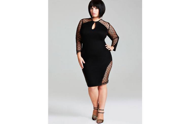 Plus size mesh panel cocktail dresses