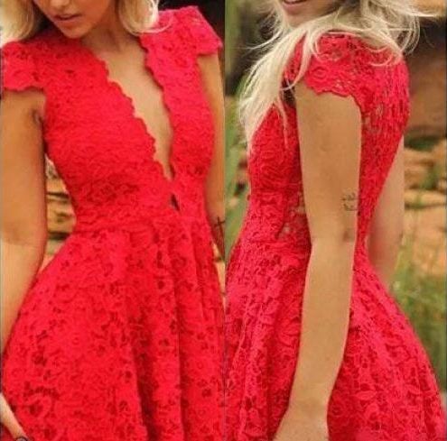 Red lace and low cut