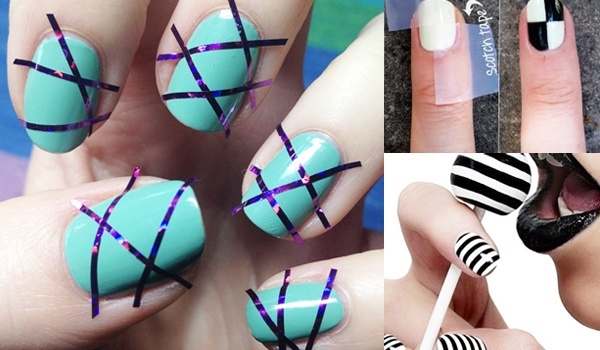 Scotch tape Nail Art Designs