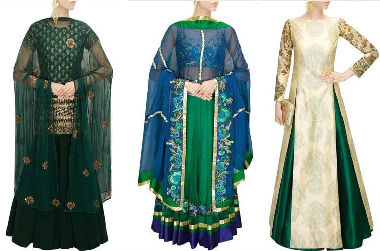 Emerald green pleated lehenga