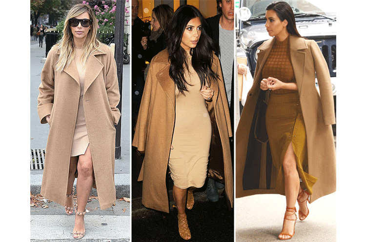 Kim Kardashians camel coat