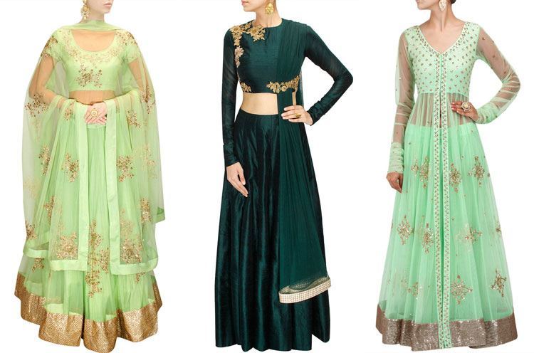 Mint green sequins embroidered lehenga