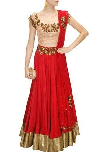 Pink and red floral sequins embroidered lehenga