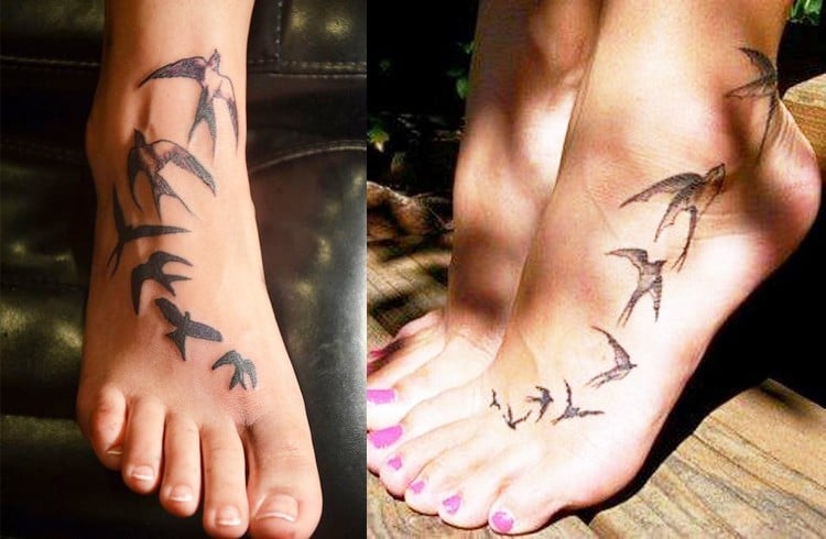 Birds on foot tattoo designs