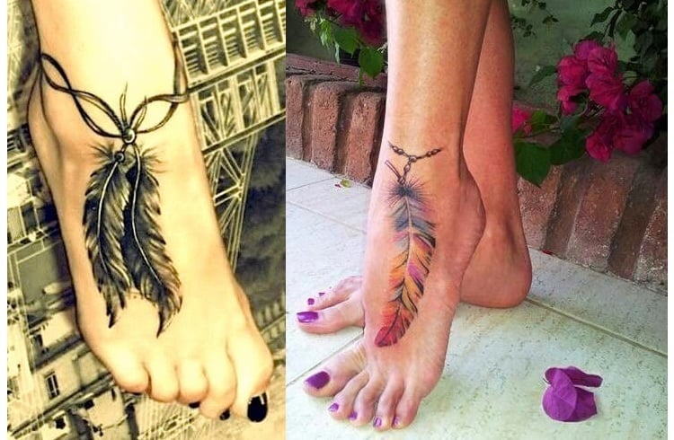Feather tattoo on foot