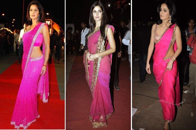 katrina kaif famous pink saree styles