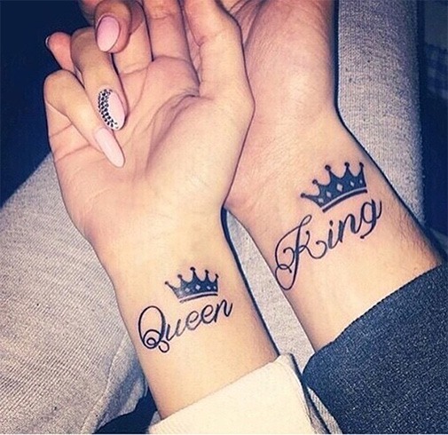King and queen wrist tattoos