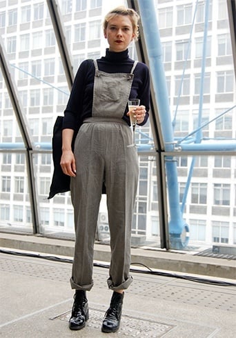 overall with a turtleneck top