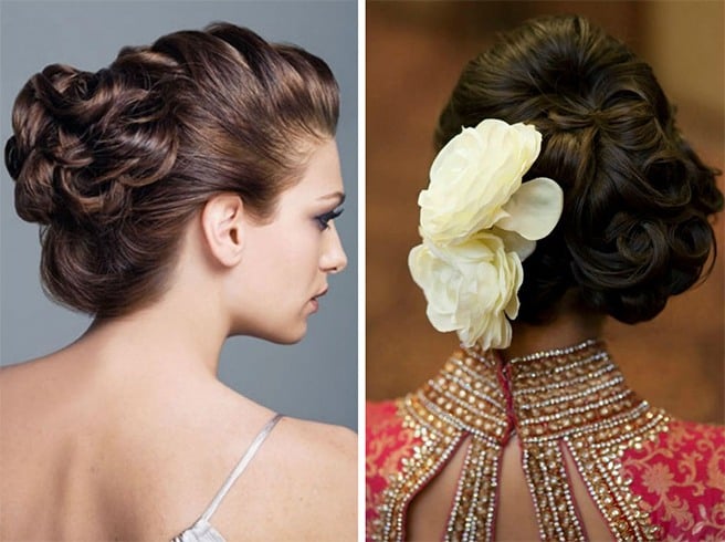 Curled Updo Hairstyle for Indian Wedding