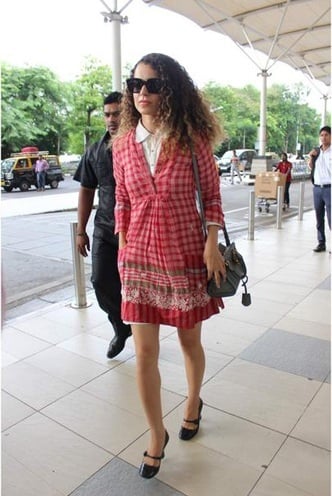 Kangana Ranauted red checkered dress by Aneeth Arora