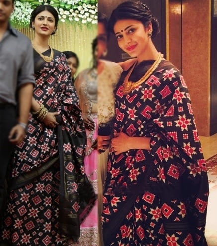 Shruthi Haasan wore a pochampali print silk saree