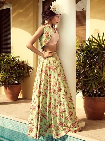Organza Printed Lehenga Choli in Peach | Lehenga, Lehenga choli, Party wear  lehenga