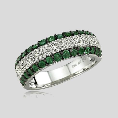 Emerald green mini stoned wedding band