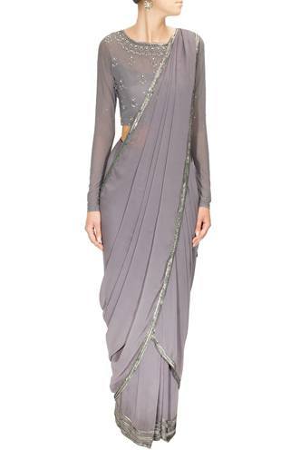 Gray Chiffon Sree For Mother Of The Bride