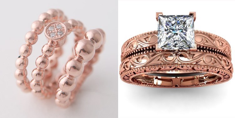 Rose Gold Bridal Set Rings