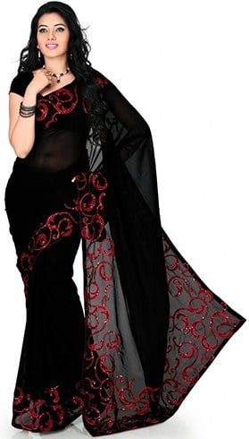 Black and red designer sarees