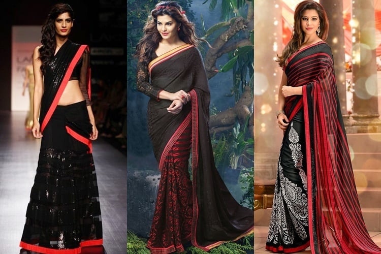 black and red party wear saree
