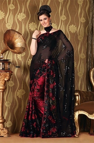 Black and red saree for party