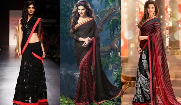 Black And Red Partywear Saree Designs