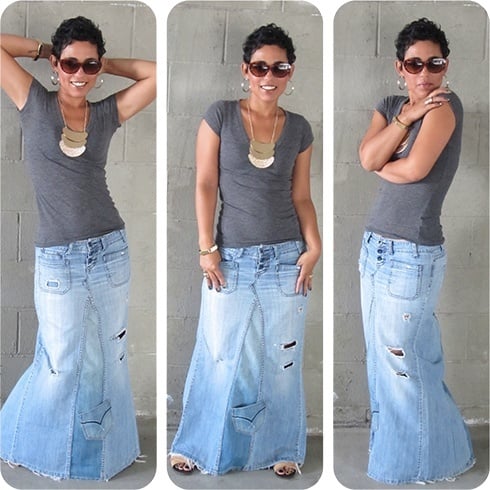 Recycle jeans maxi skirt