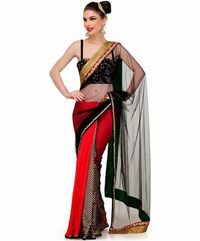 Red and black partywear sarees