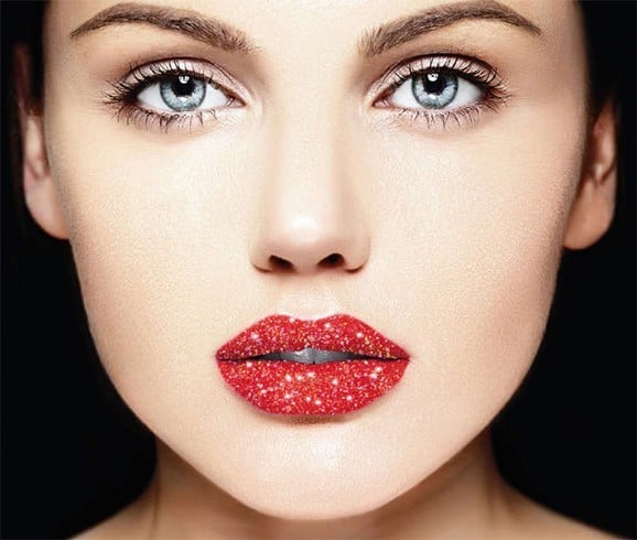 Red glitter lipstick
