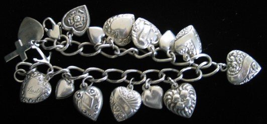 Antique silver heart charm bracelet