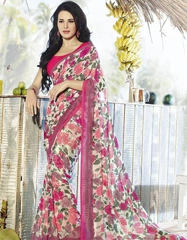 Chiffon Blumendruck Sarees für den Herbst 2015 sind die IT-Sache für Parteien  