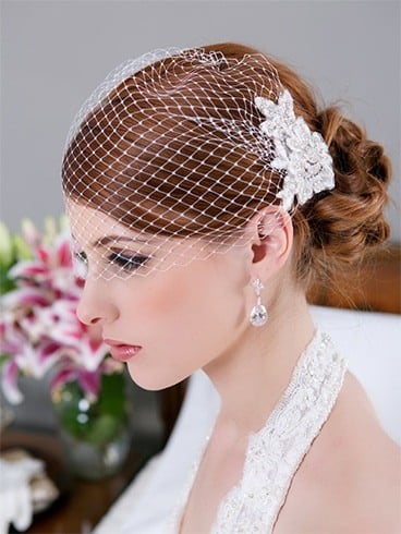 Bridal lace birdcage veil