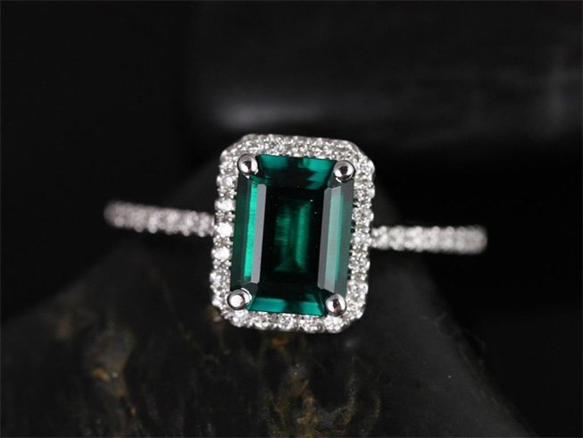 Emerald diamond engagement ring