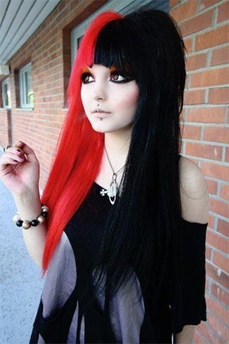 Half red and black hair