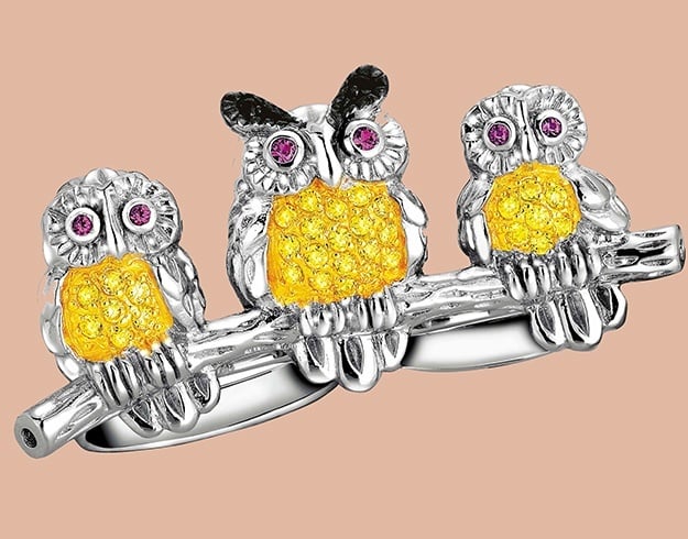 Multi finger Owl Ring in Yellow