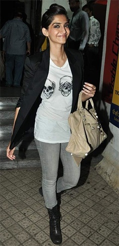 Sonam Kapoor in grey denims