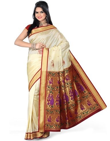 White paithani saree