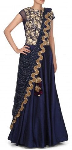 Blue designer saree gown