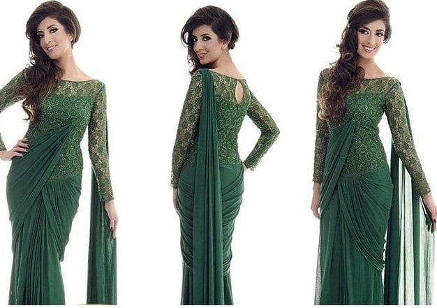 Dark green gown style saree