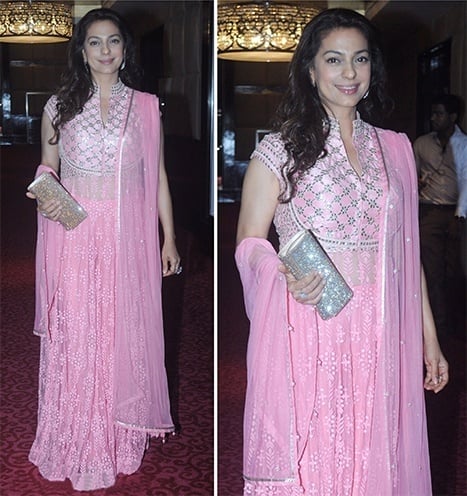 Juhi Chawla blush pink outfit by Anita Dongre