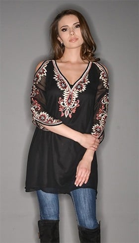 Dark embroidered tunic top