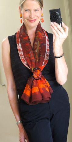 Hermes scarf as a long necklace