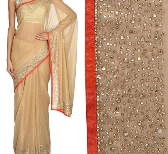 Plain Saree with kundans