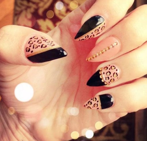 Black And Gold Acrylic Nail Design