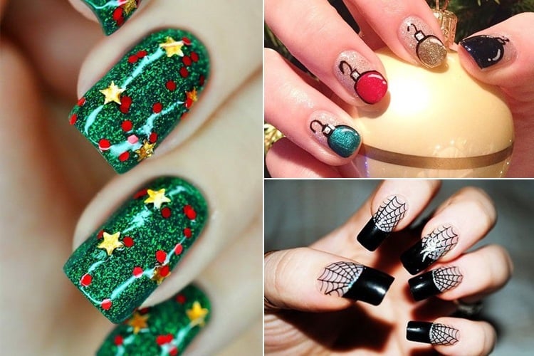 The Collection Of Red Gold And White Christmas Nail Art Ideas