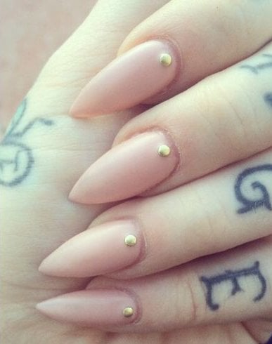 Nude Stiletto Nails with gold gems