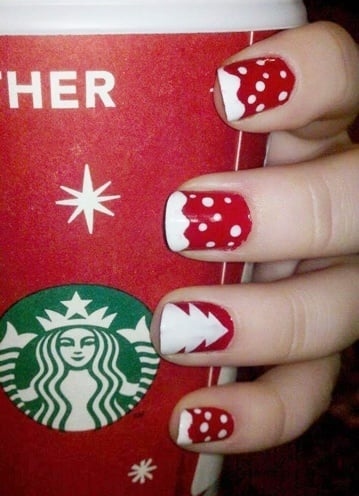 Polka dotted nail art for Christmas