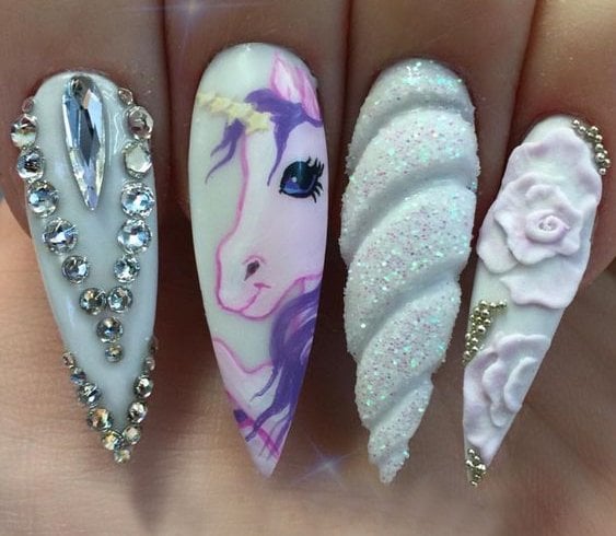 White stiletto nail designs for women