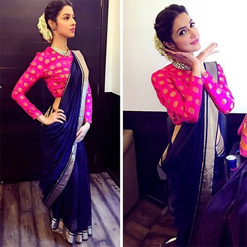 Divya Khosla Kumar in chanderi silk saree